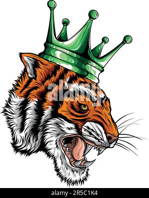 vector illustration of Head of a lion with a crown Stock Vector