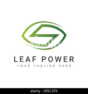 Leaf Power Logo Design Eco Friendly Charge Nature Logo Icon Stock Vector