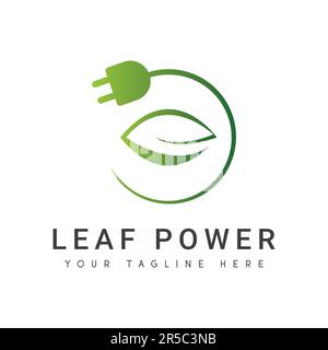 Power Leaf Eco Friendly Switch Logo Design Stock Vector