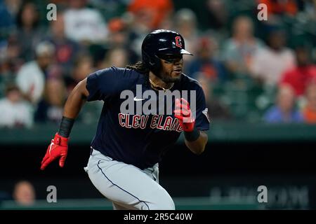 Cleveland Guardians' Josh Bell bats against the Seattle Mariners during the  first inning of a baseball game, Friday, April 7, 2023, in Cleveland. (AP  Photo/Ron Schwane Stock Photo - Alamy