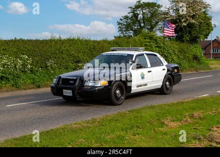 2009 Ford Crown Victoria Auto Classic vintage car, Yesteryear USA motors en route to Capesthorne Hall Vintage Collectors car show, Cheshire, UK Stock Photo