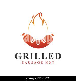 BBQ Grill Logo Design Hotdog Vector Grilled Fire Logotype Stock Vector