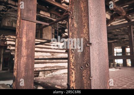 Bullet marks on metal columns Stock Photo