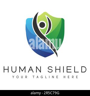 Human Shield Family Care Logo Design Person Love Care Protection Logo Stock Vector