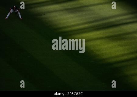 Minnesota Twins left fielder Joey Gallo makes a catch for the out on San  Diego Padres' Manny Machado during the first inning of a baseball game  Wednesday, May 10, 2023, in Minneapolis. (