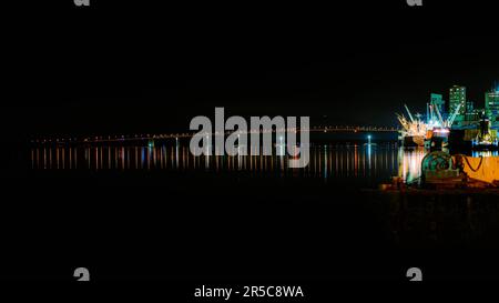 The Laviolette Bridge over St-Lawrence river in Trois-Rivieres, Quebec, Canada at night Stock Photo