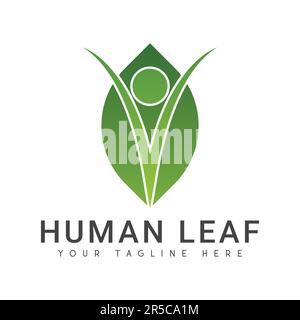 Human Leaf Logo Design Person Plant Logotype Stock Vector