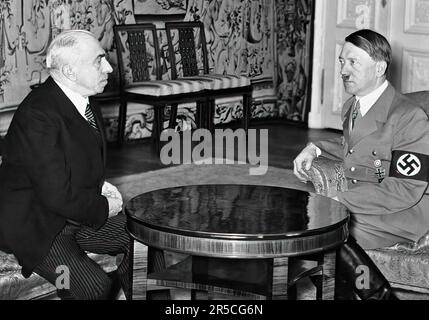 Emil Hacha and Adolf Hitler at Hradcany Castle, Prague, March 16, 1939 Stock Photo