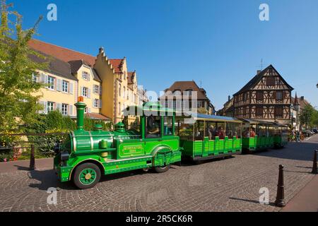 Tourist train, Quartier des Tanneurs, tanners' quarter, old town of Colmar, Alsace, France Stock Photo