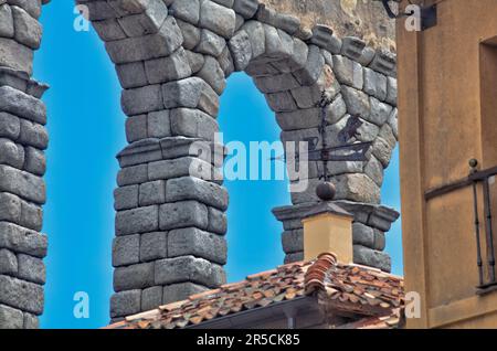 Details from the Aqueduct and city of Segovia in Spain on August 7th, 2017 Stock Photo