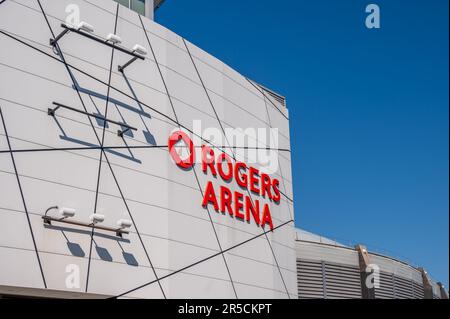 Vancouver, British Columbia - May 26, 2023: Exterior signage on Rogers Arena, home of the Vancouver Canuks. Stock Photo