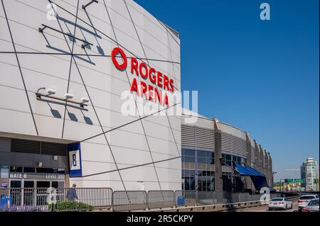 Vancouver, British Columbia - May 26, 2023: Exterior signage on Rogers Arena, home of the Vancouver Canuks. Stock Photo