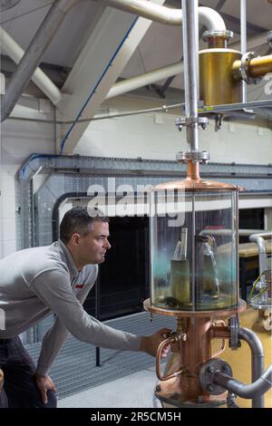 The spirit safe, heart of any distillery. The new, pure Whisky ist ...