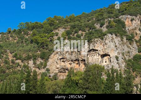 Rock tombs of Kaunos near Marmaris, Turkish Aegean, Coast, Turkey Stock Photo
