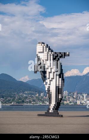 Vancouver, British Columbia - May 26, 2023: Digital Orca, statue of a pixelated orca. Stock Photo