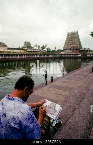 An artist at work in Thillai Nataraja temple in Chidambaram, Tamil Nadu, South India, India, Asia Stock Photo
