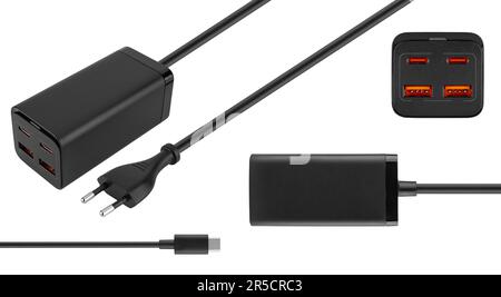 Power adapter for phone white background in insulation Stock Photo