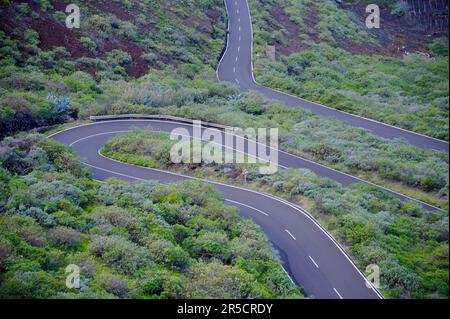 Road, El Golfo, El Hierro, Canary Islands, Serpentines, Spain Stock Photo