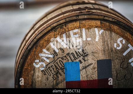 Isle of Harris of Harris Distillery: Reserved casks maturing in the warehouse on the shores of Loch an Slar, Isle of Harris , Scotland. Stock Photo