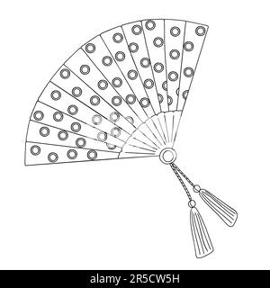 Japanese hand fan women accessory vector illustration, simple hand drawn folding object traditional symbol of Asian countries, oriental culture concep Stock Vector