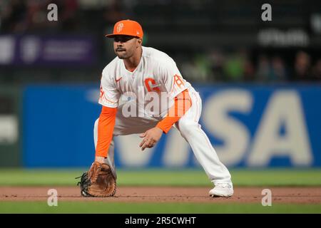 San Francisco Giants' LaMonte Wade Jr. during a baseball game against the  San Diego Padres in San Francisco, Monday, June 19, 2023. (AP Photo/Jeff  Chiu Stock Photo - Alamy