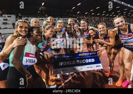 Florence, Italy. 02nd June, 2023. FLORENÇA, IT - 02.06.2023: GOLDEN GALA DA DIAMOND LEAGUE - Athletics - Golden Gala - Diamond League - Women's 1500m event, held at Luigi Ridolfi Stadium in Florence, Italy, this Friday (02). In the photo Faith Kipyegon wins the race and breaks the world record. (Photo: Luca Castro/Fotoarena) Credit: Foto Arena LTDA/Alamy Live News Stock Photo