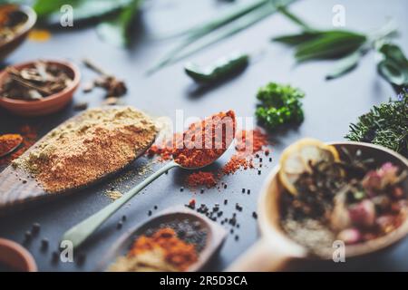 We add a little bit of edge to your meals. an assortment of spices. Stock Photo
