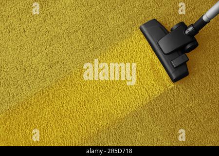 Vacuuming carpet. Clean area after using device, top view Stock Photo