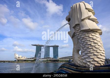 Merlion Park is one of Singapores iconic tourist attractions. Stock Photo