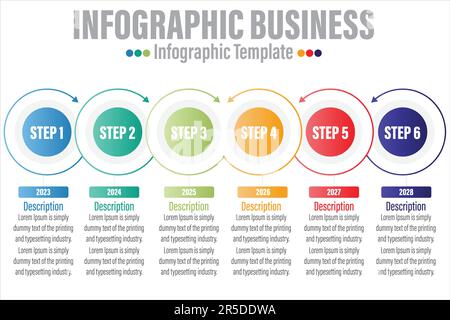 Timeline 6 Steps, six 6 option shape table chart elements with steps,road map,options,milestone,timeline,processes or workflow.Business data visualiza Stock Vector
