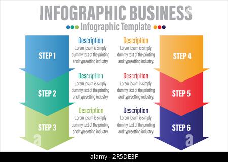 Arrow 6 Step or Six option Business data visualization. Abstract elements of graph, diagram with steps, options, parts or processes. business template Stock Vector