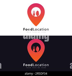 Food Location Logo Design Delivery Sign App Infographic Fork and Spoon Logotype Stock Vector