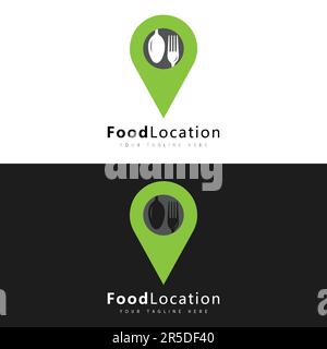 Food Location Logo Design Delivery Sign App Infographic Fork and Spoon Logotype Stock Vector
