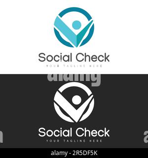 People Check Logo Design Business Social Good Check Logotype Stock Vector