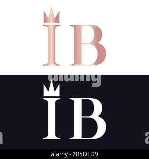 Luxury Initial Queen Crown IB or BI Monogram Text Letter Logo Design Stock Vector