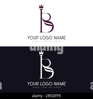 Luxury Initial Queen Crown IB or BI Monogram Text Letter Logo Design Stock Vector