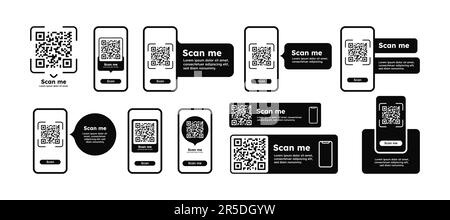 QR code on phone set Stock Vector