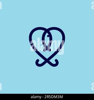 Love Fish Logo Design. Fishing Club Logo. Fish Icon Stock Vector