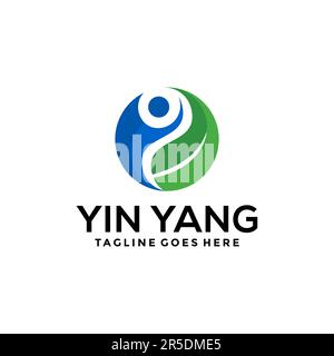 Yin Yang tree Logo Template Design Creative idea Stock Vector