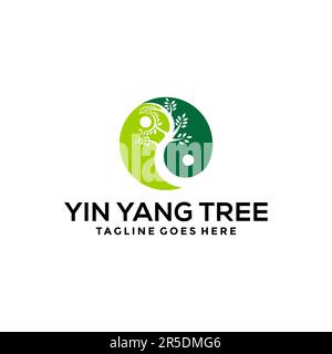 Yin Yang tree Logo Template Design Creative idea Stock Vector