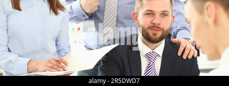 Business people shake hands ending meeting. Business partner and conclusion of successful contract Stock Photo