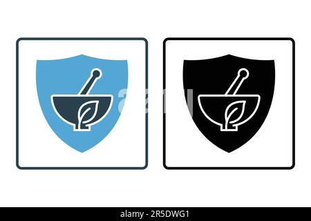 shield icon with herbal medicine. icon related to traditional medicine. Solid icon style design. Simple vector design editable Stock Vector