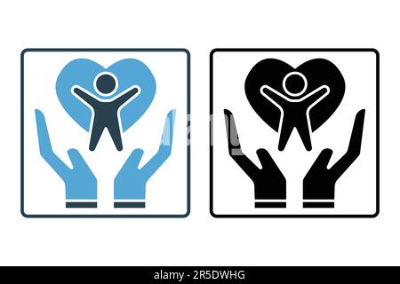 Self care icon. hand, heart and man. icon related to healthy living, yoga, meditation, relaxation. Solid icon style design. Simple vector design edita Stock Vector