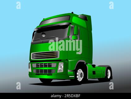 Vector 3d illustration of green truck on the road. Lorry Stock Vector