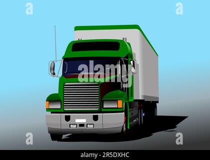 Vector 3d illustration of green truck on the road. Lorry Stock Vector