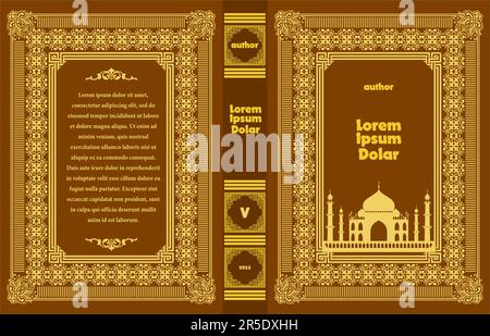 Old book cover in Islamic style. 3d vector cover illustration Stock Vector