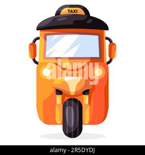 Traditional motorized three wheel tuk-tuk taxi orang color illustration public transport Stock Vector