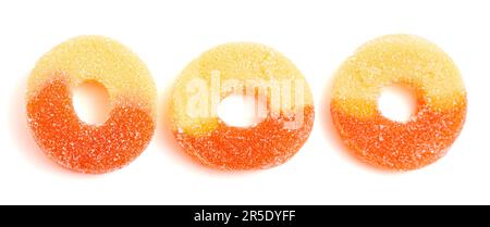 Classic Peach Ring Candies Isolated on a White Background Stock Photo
