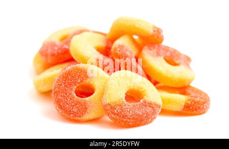 Classic Peach Ring Candies Isolated on a White Background Stock Photo