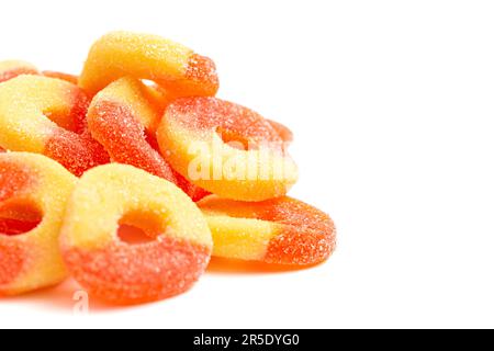 Classic Peach Ring Candies Isolated on a White Background Stock Photo